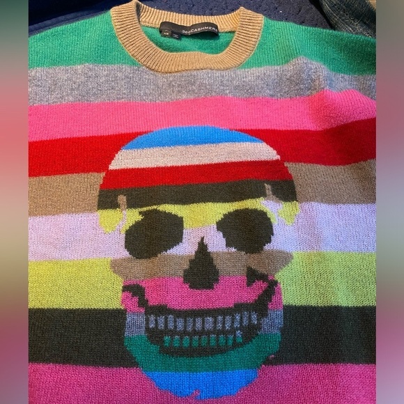 360 Cashmere Lola Striped Crew w/ Skull Motif Sweater XS - Picture 7 of 9